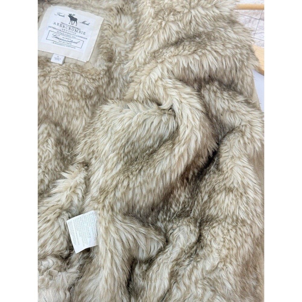 Vtg Y2K Abercrombie & Fitch Faux Fur Hooded Bomber Jacket Women Size Large - Picture 14 of 16